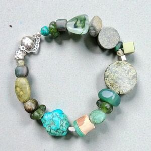 Vintage Turquoise And Green Gemstone Bracelet.
